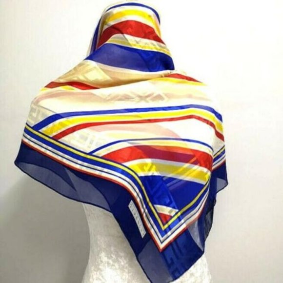 Givenchy Blue Red Gold Stripe Print Abstract Silk Scarf - Picture 3 of 4